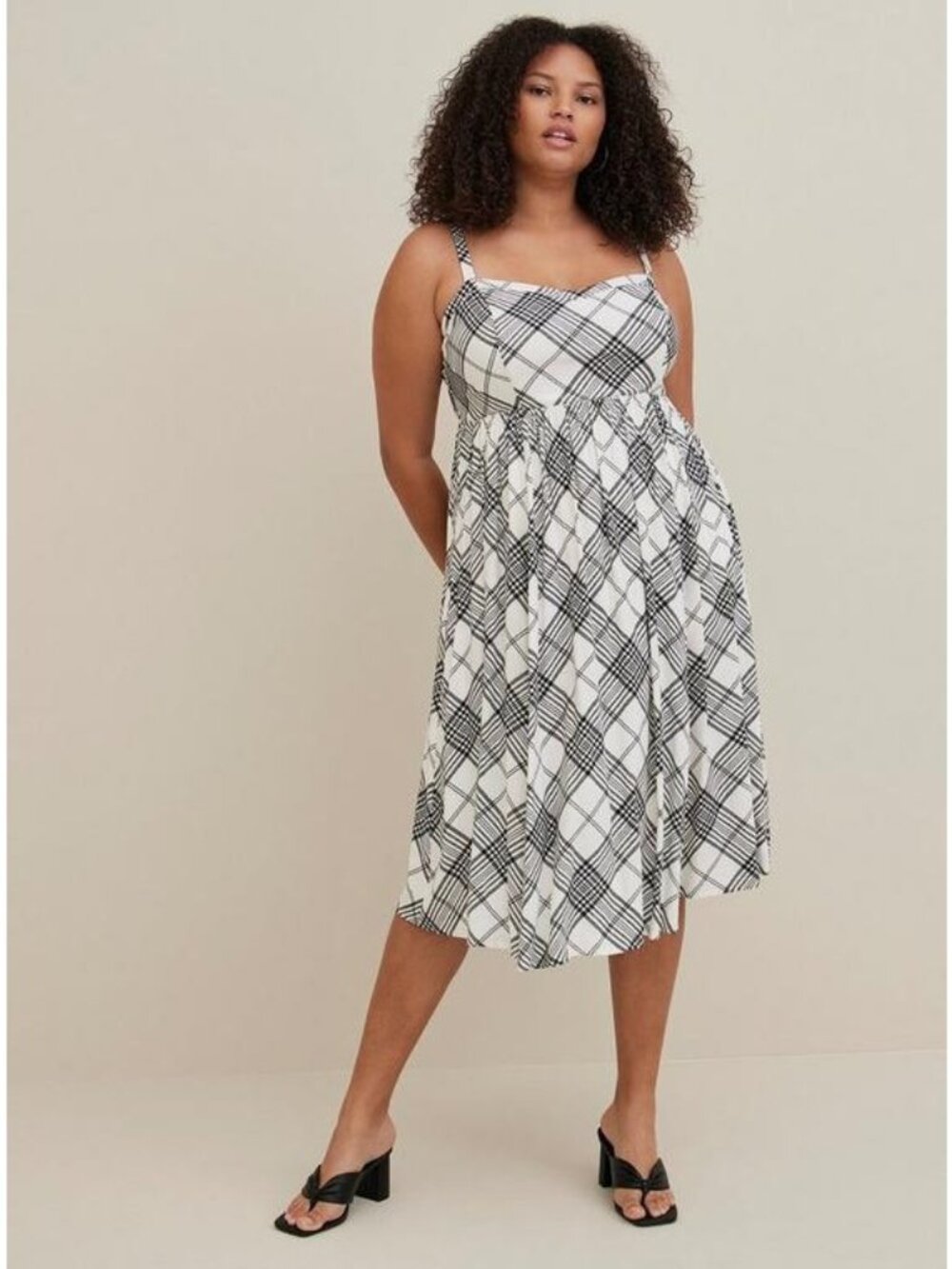 Torrid Midi Lenny Sweetheart Dress Black White Plaid Print Pockets Size 4X Plus
